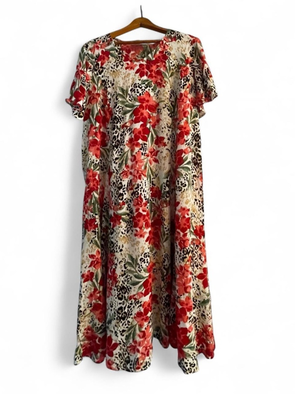 Woman Within Women's 14 16 Floral Cheetah Lightweight Rayon Summer Midi Dress